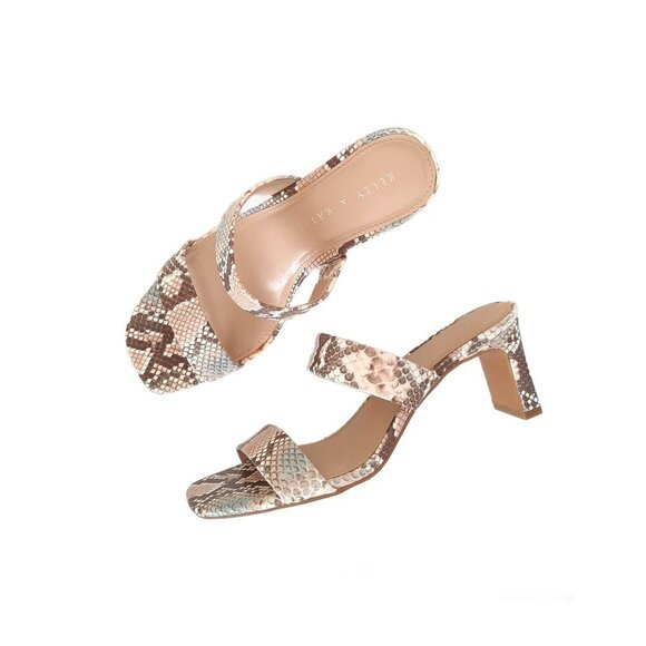 Kelly & Katie Pink Blue Pastel Snakeskin Beige Straps Heeled Sandals in Size 6.5 - Picture 1 of 9